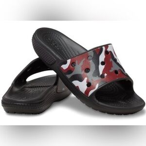 Crocs Unisex Camo Slides Size M 8 W 10 Red Black Grey White Summer Wear NWT